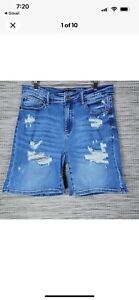 Judy Blue Shorts Womens X-Large Blue Jean Stretchy Denim High Rise Distressed