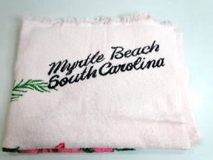 Vintage Myrtle Beach Towel Pink Hibiscus Fringe Beach Towel - Picture 1 of 8