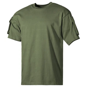MFH US Short Sleeved T-Shirt with Sleeve Pockets Mens Army Tactical OD Green - Picture 1 of 7