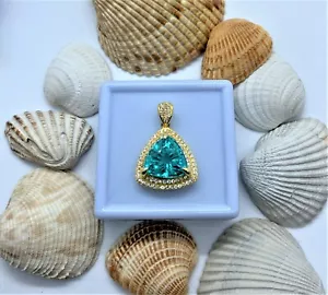 Certified Blue Green Parti Sapphire Pendant in 18k Yellow Gold Plated Sterling - Picture 1 of 12