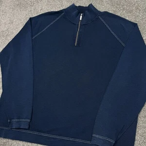 Tommy Bahama Sweater Men 2XL Navy Blue Quarter Zip Logo Pullover Blank Work - Picture 1 of 10