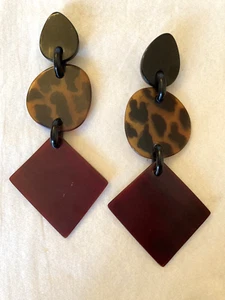 Monies Gerda Lynggaard signed large earrings horn black red tortoise clip on - Picture 1 of 4