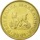 Münze, Mazedonien, European lynx, 5 Denari, 2001, UNZ, Messing, KM:4