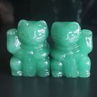 Pair Hand Carved Gemstone Crystal Fortune Lucky Cat Figurine Animal Carving 2''