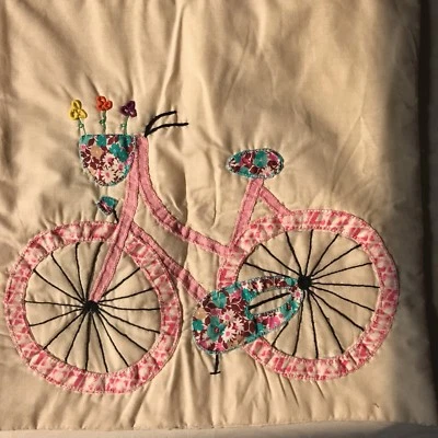 Handmade cushion pillow cover patchwork Bicycle flowers 17 inches square - Image 1 of 4
