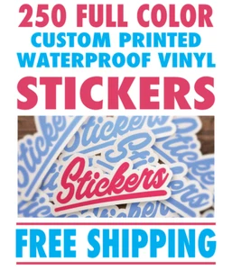 250 Custom Full Color Adhesive Vinyl Stickers Decals Labels - FREE SHIPPING - Picture 1 of 11