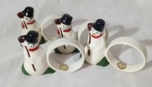 Vintage 4 Christmas Snowmen Ceramic 3.5” Napkin Rings Set Holiday Winter (Read) - Picture 1 of 6