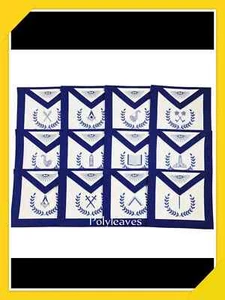 Juego de 12 delantales bordados a máquina para oficiales de logia azul masónica - Imagen 1 de 4