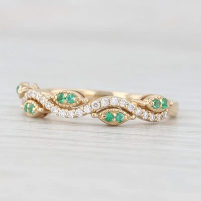 New 0.19ctw Emerald Diamond Ring 14k Yellow Gold Stackable Wedding Band Sz 6.25 - Image 1 of 4