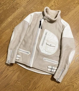 Used 2017 Neighborhood Thunderbolt Leather Jacket Size L Beige Length 67cm - Picture 1 of 10