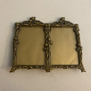 Vintage Doppel Foto Bilderrahmen signiert Renee Tulpere 6x5" verziert Metall Bronze - Bild 1 von 8