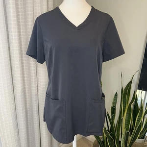Healing Hands Scrub Top HHWorks Monica 2500 Womens Med V-Neck Blue Gray Stretch - Picture 1 of 12