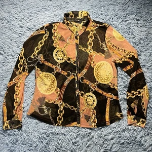 Gold Kette Knopfleiste Shirt Größe 1X Damen Plus schwarz auffällig AOP Mode Nova - Bild 1 von 16