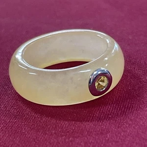 Runde Zargenfassung Citrin Edelstein gelbe Jade Ringgröße 7 - Bild 1 von 4