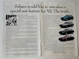 1992 Subaru Jjusty Loyale Legacy SVX Two Page Print Ad The Truth - Picture 1 of 3