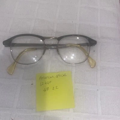 American Optical Vintage Brown Silver Browline Eyeglasses Frames 48-22 140 Retro - Image 1 of 4