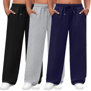 3 Pack Women's Plus Size Sweatpants Wide Leg Cargo Lounge Pants High Waist La... - Picture 1 of 6