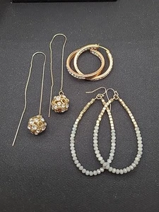 Lote E,3 Pr. Pendientes, tono dorado, piedra de rien, gota de cadena de 3" - Imagen 1 de 11