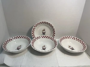 4–ALCO INDUSTRIES BOWL CEREAL PLATE WHITE ITALIAN CHEF RED CHECKERED 2687 - Picture 1 of 7