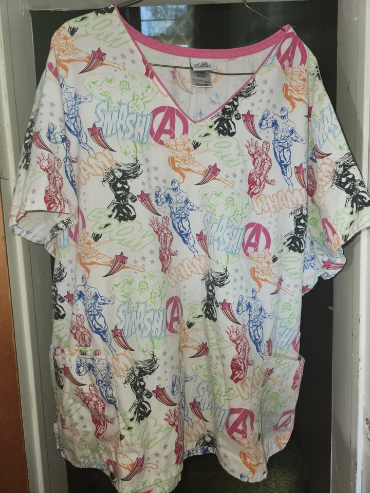 Marvel Avengers 3XL Women's Scrub Top Comic Print V-Neck - Image 1 of 1