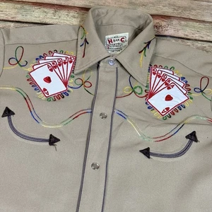 Vintage H Bar C Royal Flush Pearl Snap Western Rockabilly Rodeo Shirt 14 1/2 USA - Picture 1 of 7