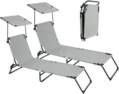 2er Set Sonnenliege Gartenliege Strandliege Garten Liege Lehne Dach Sonnendach - Bild 1 von 4