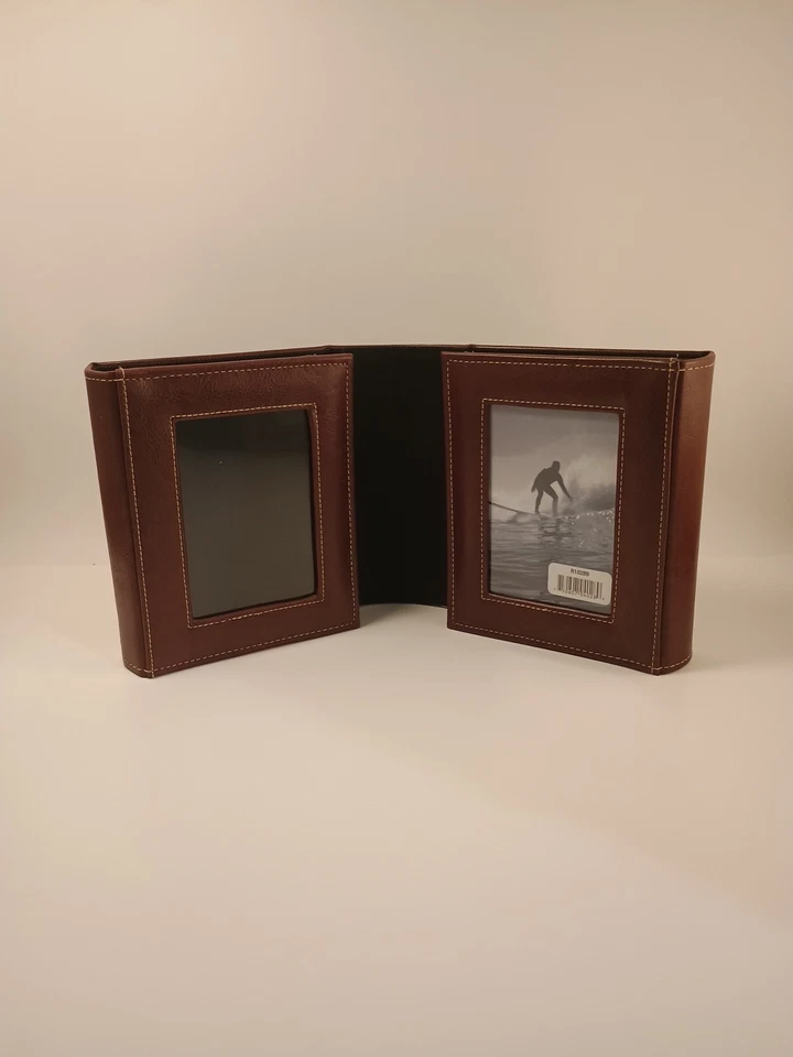 Álbum de fotos doble doble de cuero granate/rojo/marrón contiene fotos de 4x6 Foto 1 de 4