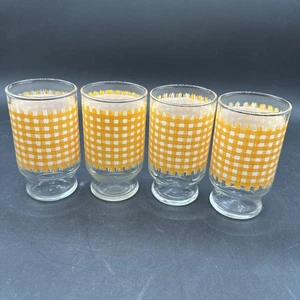 Vintage Anchor Hocking Orange Gingham 4er Set Saftgläser Becher Retro - Bild 1 von 3
