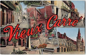 VIEUX CARRE New Orleans, LA Large Letter Linen Greetings 1940s Vintage Postcard - Picture 1 of 2