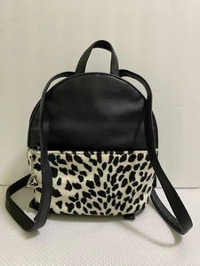 Backpack Purse Bag Faux Leather Fur Leopard Small W/Mirror a Lot of Pockets - Picture 1 of 6