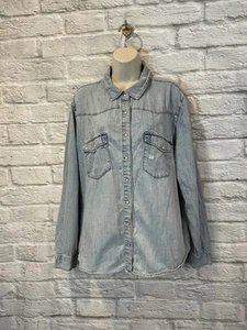 One Teaspoon Women's Distressed Destroyed Hem Denim Snap Front Shirt Sz XL - Picture 1 of 8