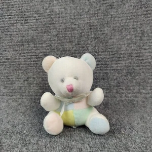 Pastel Terry Cloth Vintage Bear Baby Plush Toy Rattle Teddy Stuffed Animal Mini - Picture 1 of 11