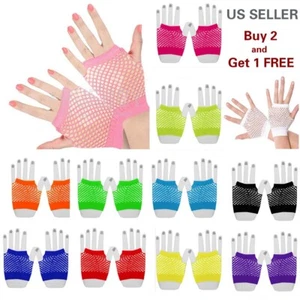Neon Fingerless Fishnet Wrist Gloves 80s Costume Props Halloween Assorted color - Picture 1 of 13