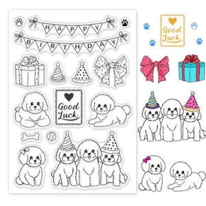 Dog Puppy Birthday Clear Stamp Craft Card Making Scrapbooking S169 Aussie Seller - Picture 1 of 2