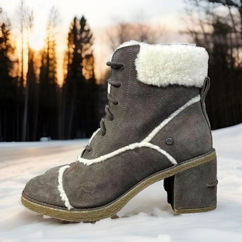 Stivali Ugg Esterly Mysterious donna 8 pelle di pecora scamosciata stringati tacco alto grosso