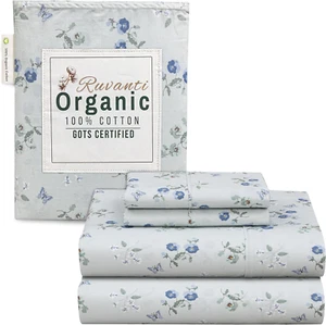 100% Organic Cotton Sheets Queen Size Set, 4 Pieces, Soft & Breathable Percale W - Picture 1 of 7