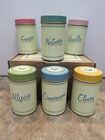 Vintage Inspired Multicoloured Set Of 6 Spice Tins