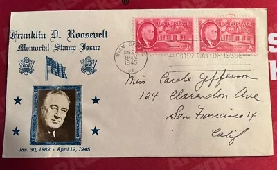 Scott 931 Franklin D  Roosevelt, First Day Issue,  Aug 24, 1945  Crosby FDC - Image 1 of 3