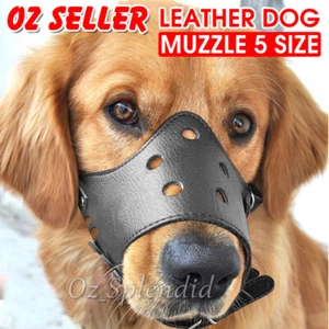 Adjustable Leather Pet Dog Mask Mouth Muzzle Anti Barking Bite Stop Chewing - Picture 1 of 18