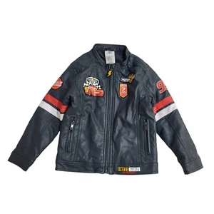 Disney Grey Vintage Zipped Leather Jacket Uk Boy's Age 4 EE890 - Picture 1 of 5