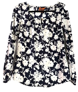 Tory Burch Bluse Seide Blumen 0 Navy - Bild 1 von 6