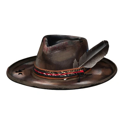 Sombrero de ala ancha rígido Fedora para hombres y mujeres Sombrero clásico de fieltro desgastado/quemado Foto 1 de 4