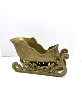Cast Iron Gold Finish Santa Clause Christmas Sleigh - Picture 1 of 3