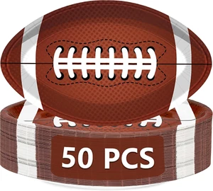 50 PCS Football Shaped Disposable Paper Plates for Party Supplies - Picture 1 of 12