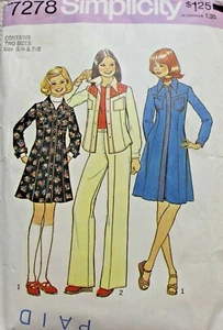 De colección SIN CORTAR 1975 Simplicity #7278 Jr's/adolescentes 2 tallas 5/6 y 7/8 patrón de costura - Imagen 1 de 2