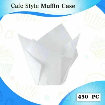 MUFFIN CASES CUPS LINERS WRAPPERS 450/PC CAFE STYLE WHITE CUPCAKE P60 CAKE BOXES - image 1 of 3