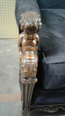 Karpen cherub carved 1920's sofa with new suede Cover