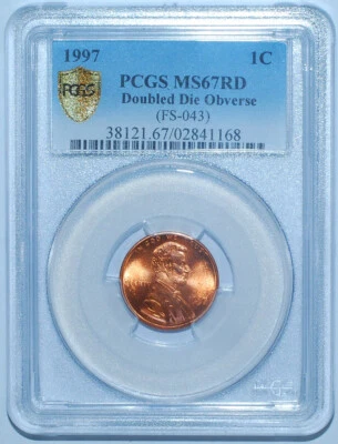 1997 PCGS MS67RD Red FS-101 Red DDO Double Ear Doubled Die Obverse Lincoln Cent - Image 1 of 3
