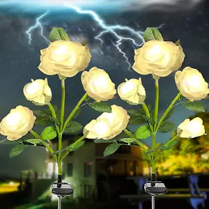 Solar Garden Stake Lights 2 Pack with 10 Rose Flowers Landscape Path Decorative - Picture 1 of 8
