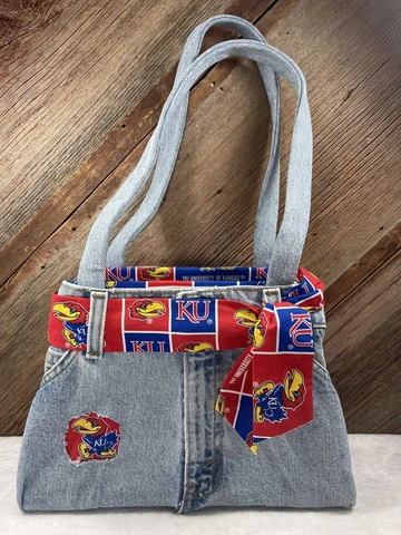 Handmade Kansas Jayhawks Blue Jean Shoulder Purse Hand Bag Well Made Cover